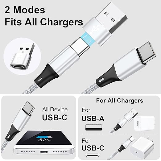 2 Pack 4FT USB C Splitter Multi Charging Cable 4 in 2 Fast Charger Cord for Phones Tablets