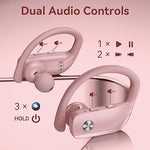 Wireless Earbuds Bluetooth, 48H Playtime, Earhooks, LED Display, Mic, Pink