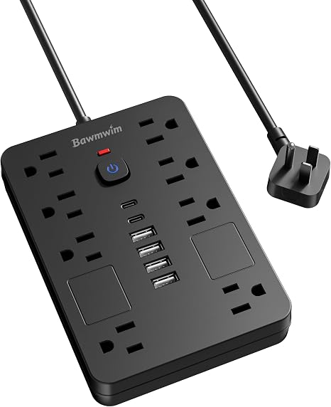 Surge Protector Power Strip 8 Outlets 6 USB Ports 2 USB C 6FT Flat Plug Extension Cord 1800J Black