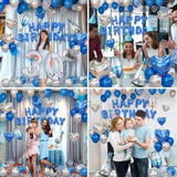 Blue Happy Birthday Decorations Men Blue Silver Letter Balloons with Champagne Set