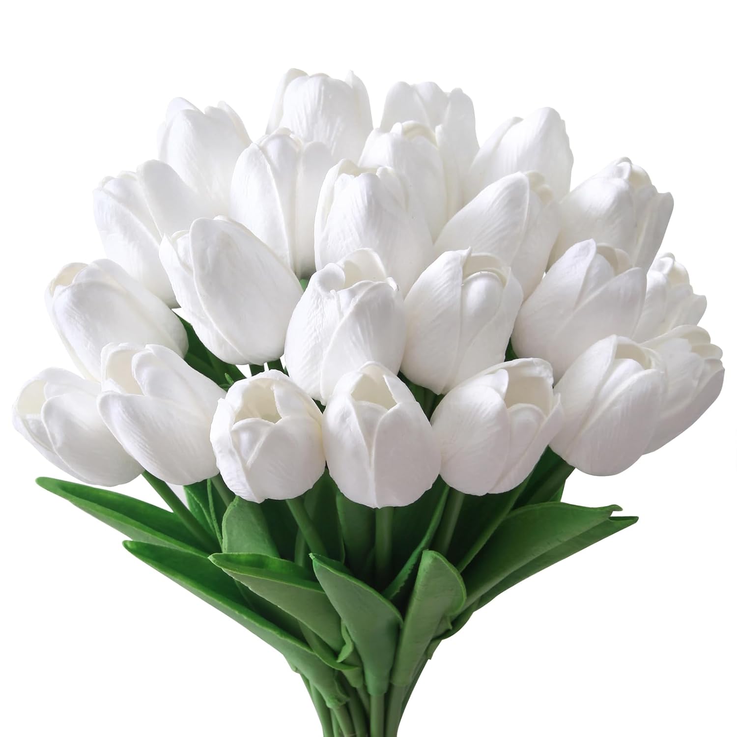 20 Pcs Fake Tulips Artificial Flowers For Decor -13.5 Inch Faux Flower Tulip Bulk Real Touch Pu Artifical Flowers For Home Kichen Living Room Decoration Valentine'S Mother'S Gifts (White)