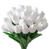 20 Pcs Fake Tulips Artificial Flowers For Decor -13.5 Inch Faux Flower Tulip Bulk Real Touch Pu Artifical Flowers For Home Kichen Living Room Decoration Valentine'S Mother'S Gifts (White)