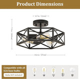 14.6 Inch Hexagon Farmhouse Ceiling Light Black Semi Flush Mount Fixture