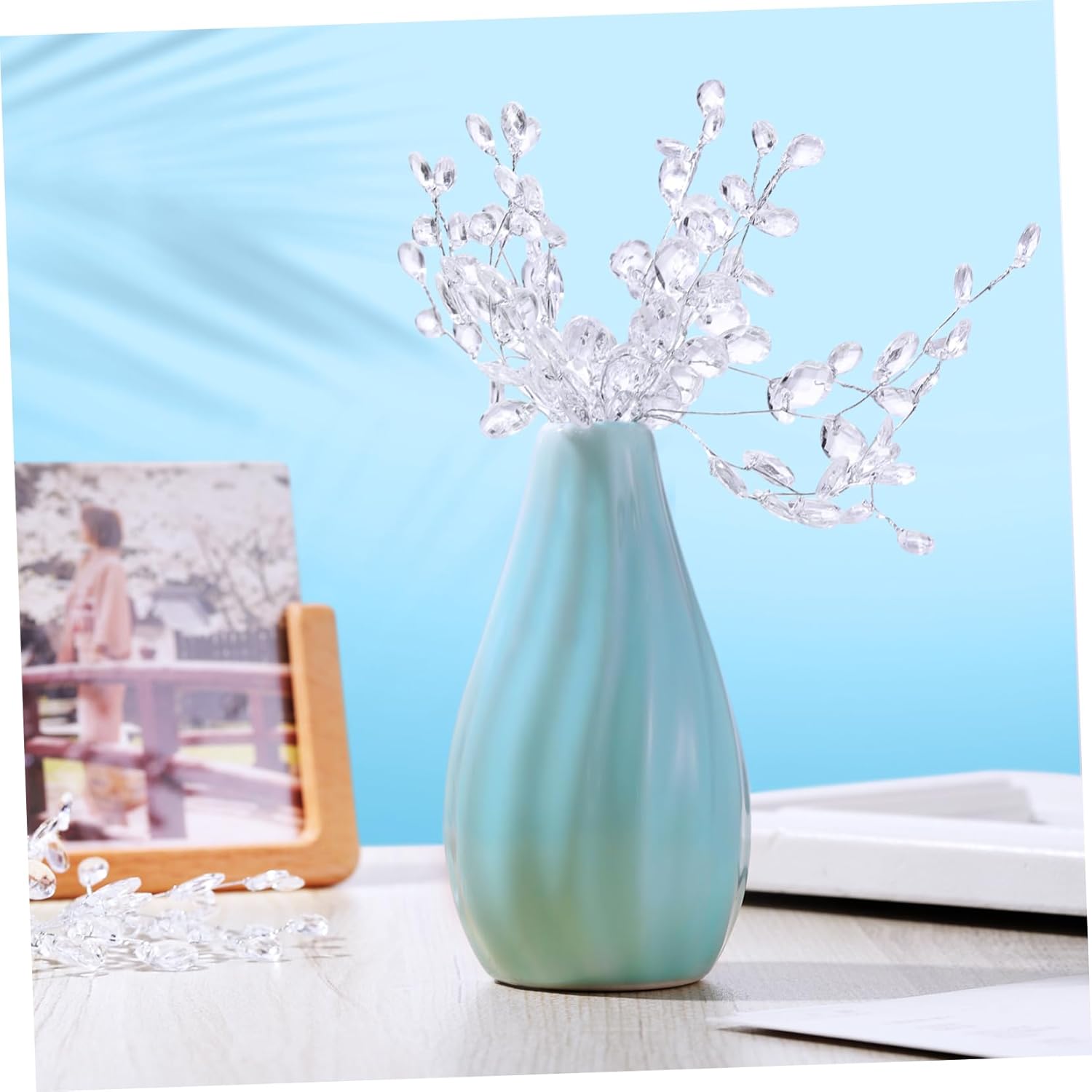 50 Stems Artificial Bouquets Acrylic Bead Drops Flower Branches Bead Sprays For Wedding Diy Crafts (White, 17Cm)