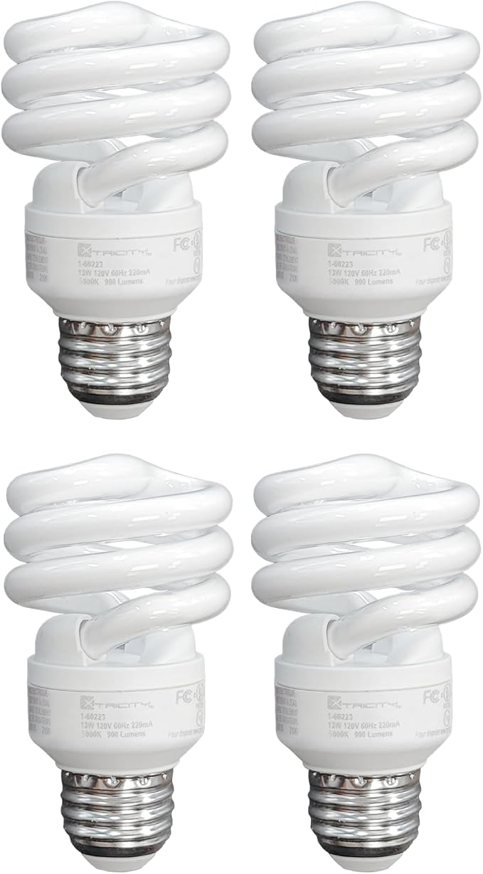 CFL Spiral Light Bulbs 4 Pack 23W 100W Equivalent 2700K Soft White E26 1600 Lumens