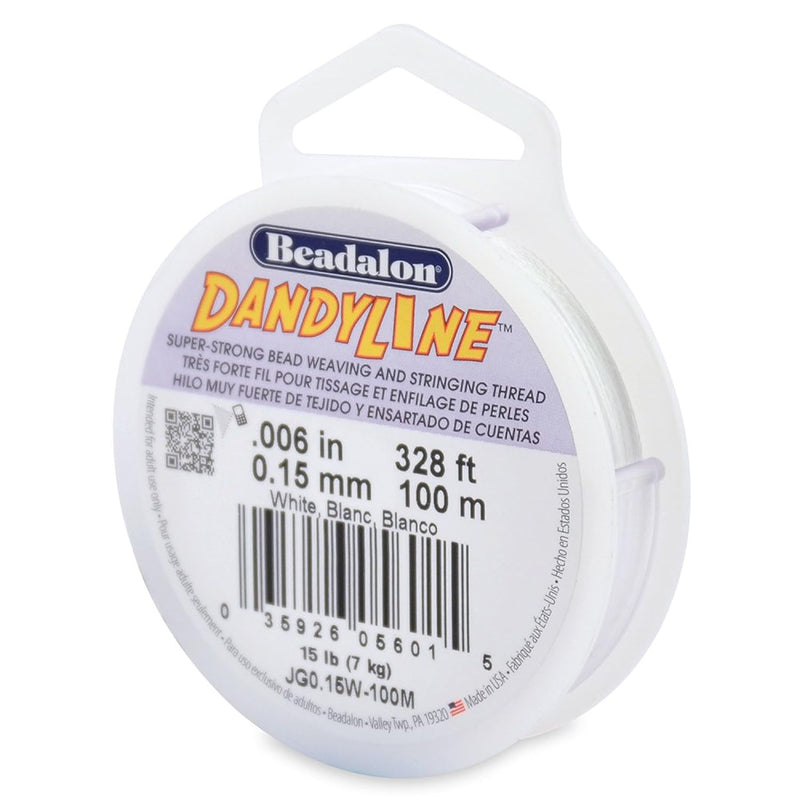 Dandyline 0.15 Mm (0.006") White 100 M (328 Ft) Braided Beading Thread