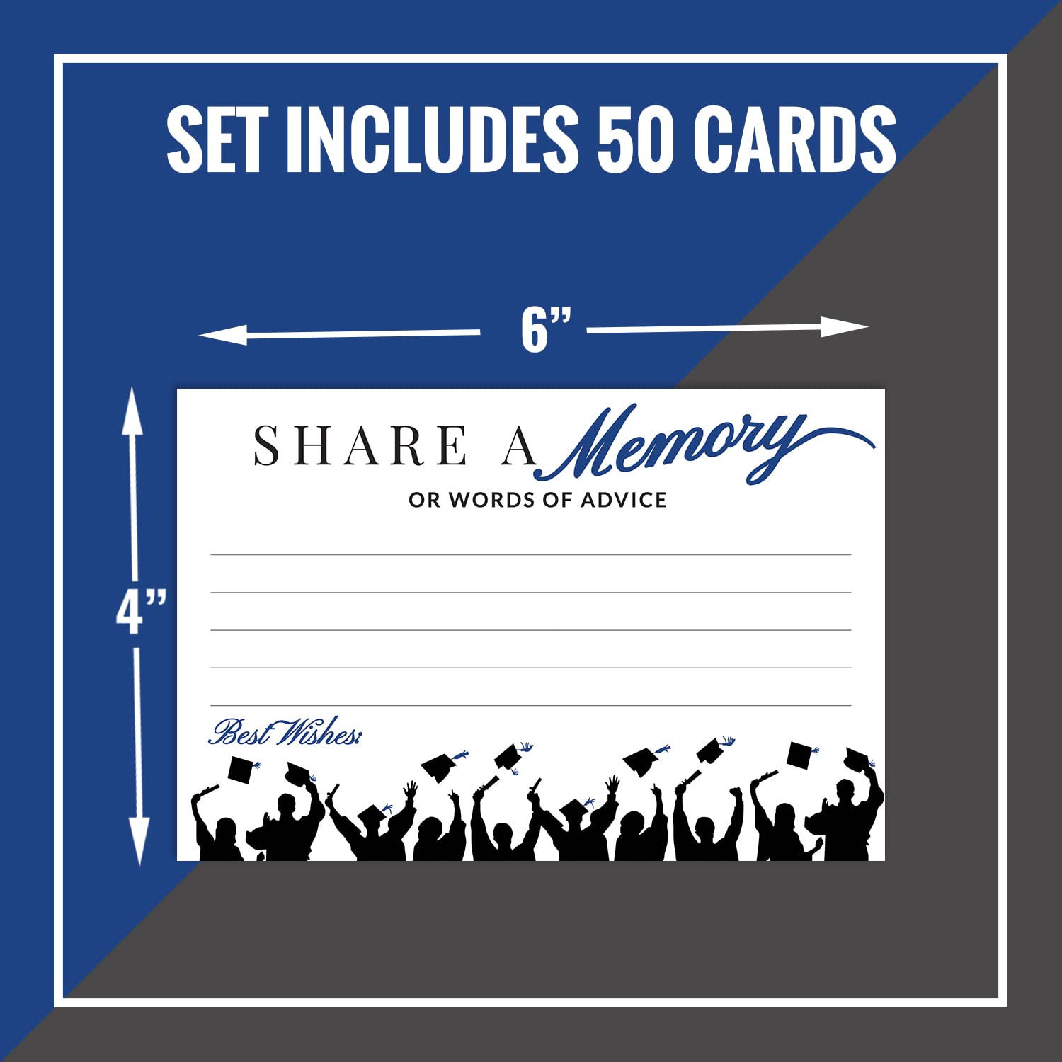 50- Blue Graduation Share A Memory Or Advice Cards For The Graduate - Party Games Ideas Activities Supplies Decorations Grad Celebration College, High School, University Blue & Black Made In The Usa