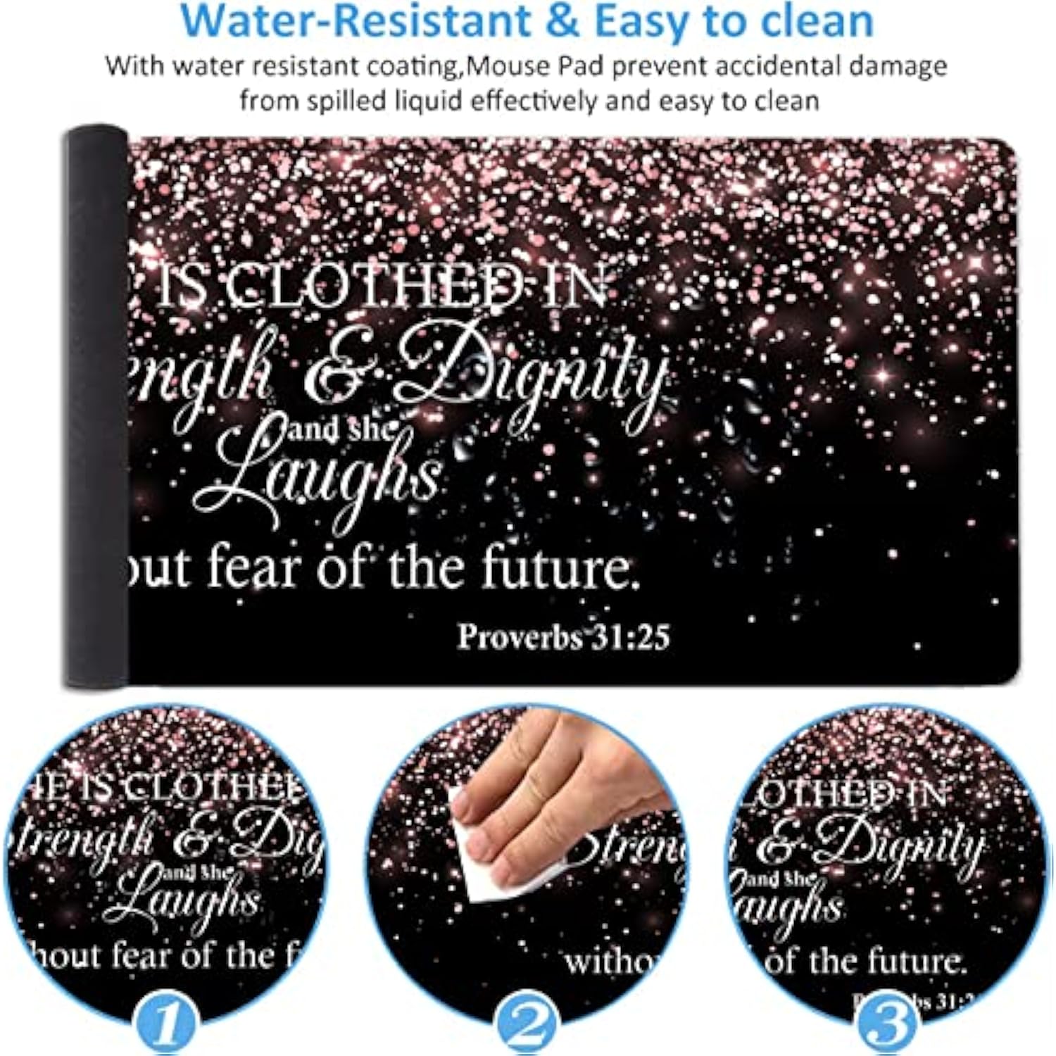 Gaming Mouse Pad, Extended Large Mouse Pads (31.5"X11.8"), Laptop Table Protector With Stitched Edges, Office Desk Mat Writing Pad Proverbs 31:25 Bible Rose Gold Xxl Mouse Pad Waterproof Desk Pad
