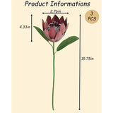 Artificial Protea Cynaroides For Flower Arrangements, Faux Silk Bouquet For Table Decoration Centerpieces, Wedding (3 Pieces, Red)
