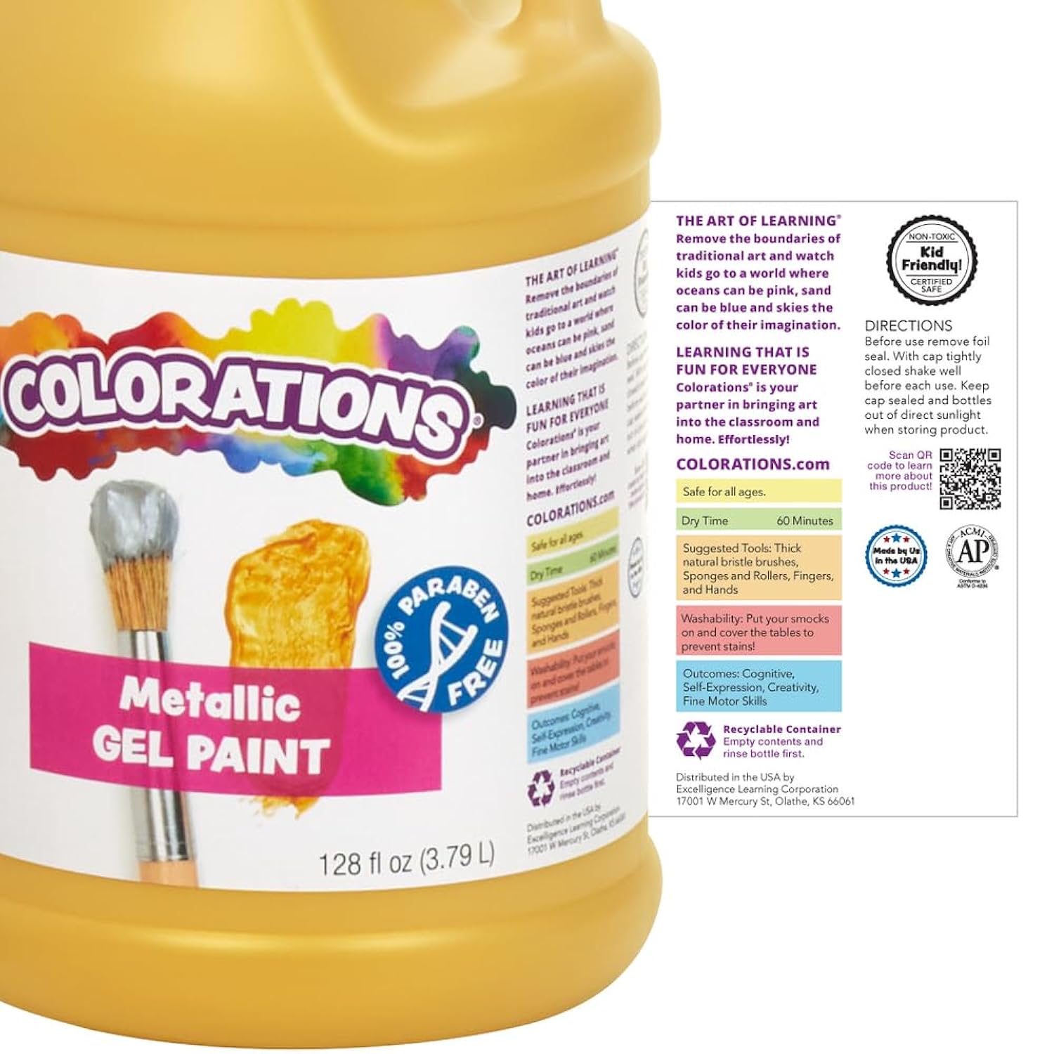 Paraben-Free Metallic Gel Paint, Silver, 1 Gallon - Non-Toxic And Made In The Usa