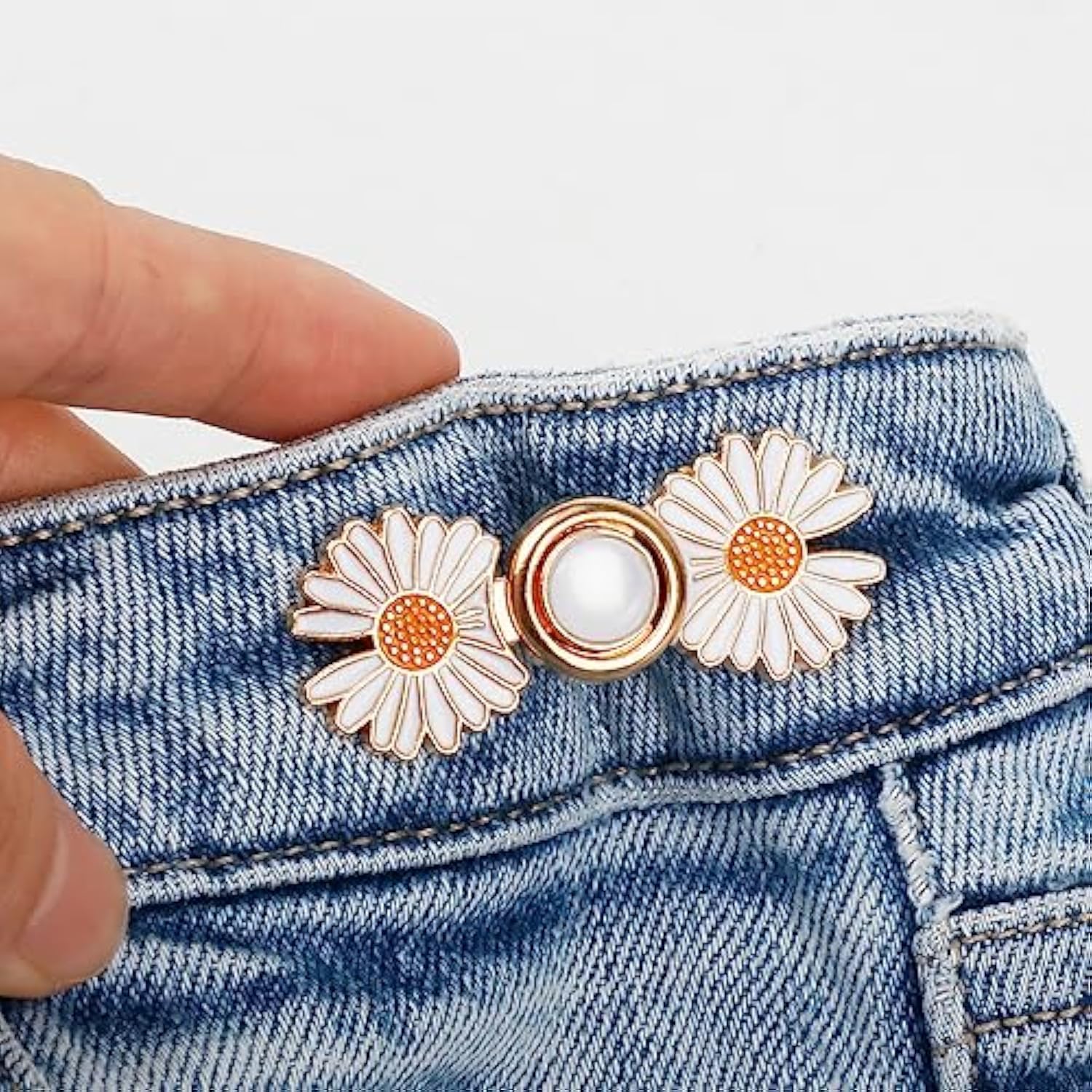 Pant Waist Tightener, Detachable Jean Buttons For Loose Jeans, No Sew And No Tools Button Pins For Jeans, Adjustable Jean Buttons Pins, Daisy Flower Instant Pants Button Tightener 4 Sets