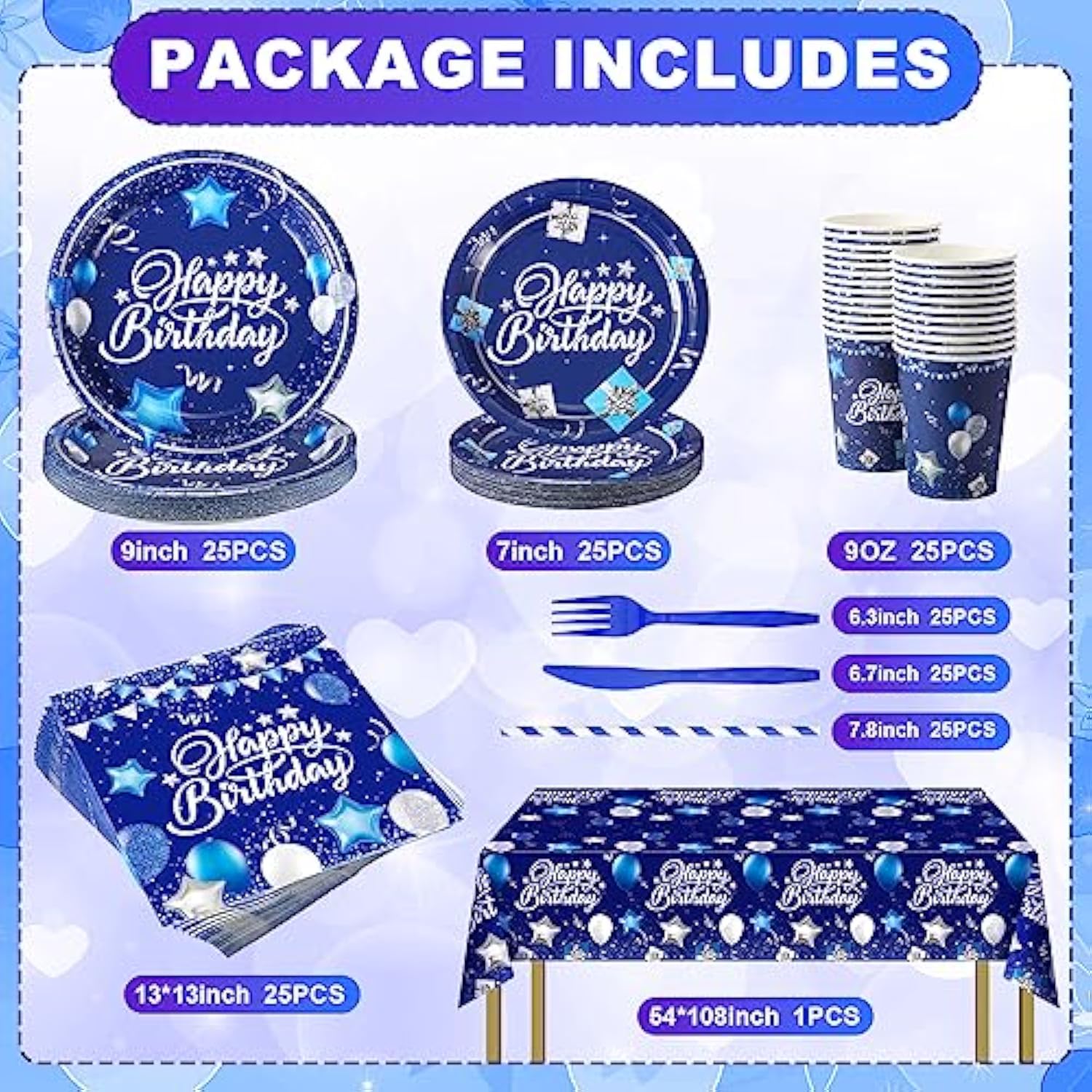 176-Piece Navy Blue Party Tableware Set with Plates, Cups, Napkins & More