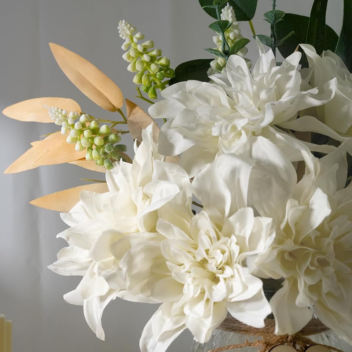 Fake Flowers With Vase Silk Flowers In Vase Dahlia Flowers Arrangement Suitable For Home Office Decoration, Dining Table Centerpiece (Dahlia-White)