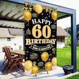 60th Birthday Decorations Black Gold Banner Backdrop for Indoor Outdoor Party