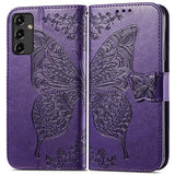 For Galaxy A14 5G Phone Case Wallet,Women Flip Folio Butterfly Embossed Pu Leather With Credit Card Holders Kickstand Wrist Strap Purse Cover For Samsung A14 5G 6.6 Inch (Purple)