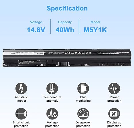 M5Y1K 14.8V 40Wh Replacement Laptop Battery for Dell Inspiron 14 15 17 3000 and 5000 Series