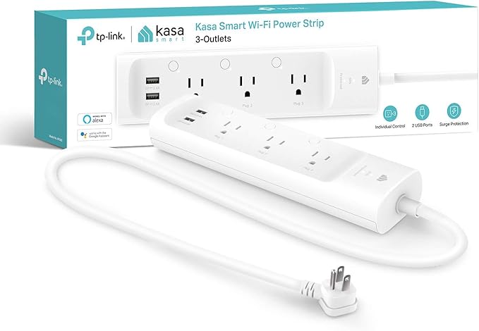 Smart WiFi Surge Protector Power Strip 3 Smart Outlets 2 USB Ports Alexa Google Home Compatible White