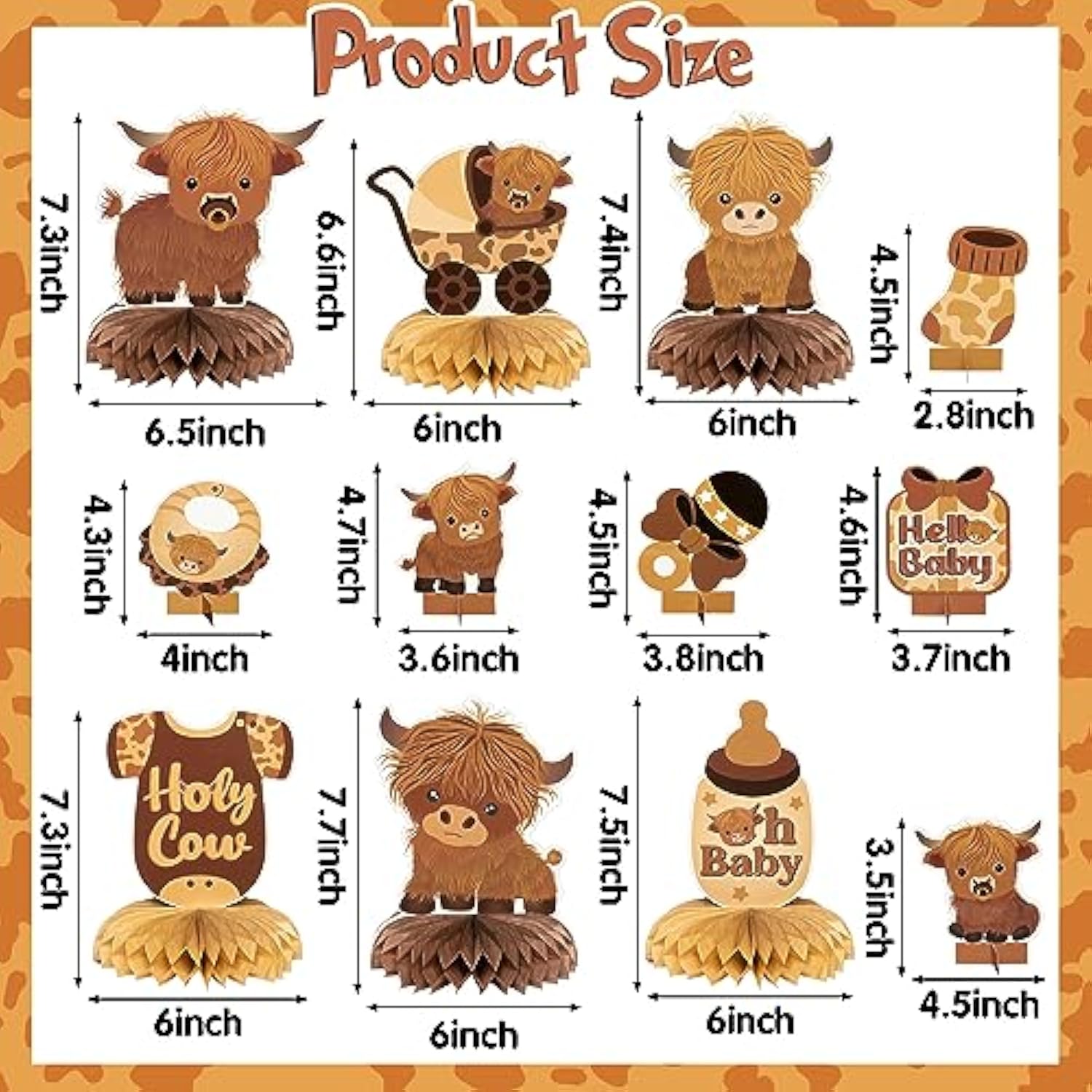 12Pcs Highland Cow Honeycomb Centerpieces Brown Highland Cattle Baby S