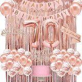 70Th Birthday Decorations For Women, Happy 70Th Birthday Banner, Crown, Sash, Cake Topper And Number Balloon, Rose Gold 70 Birthday Party Decorations Kit