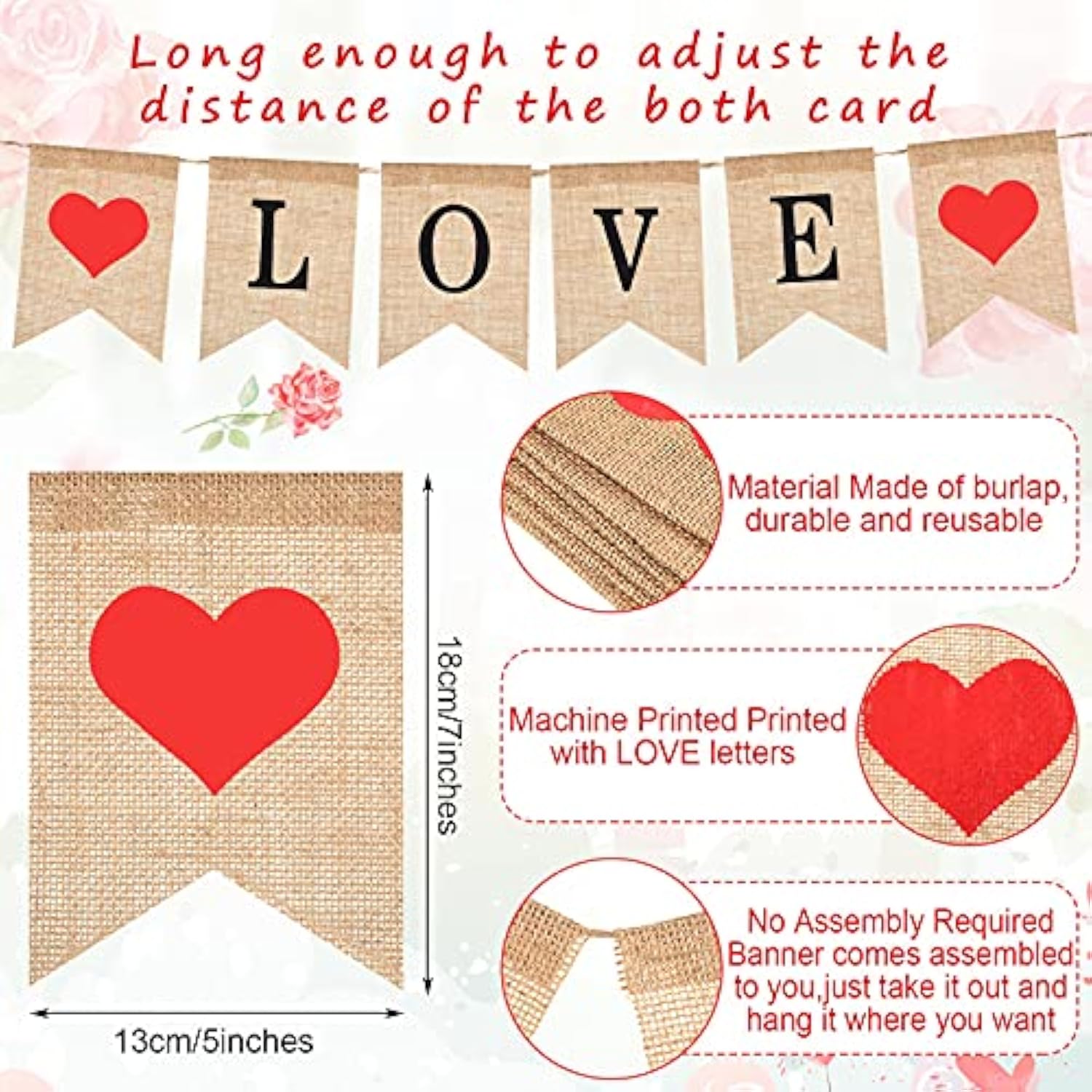 4 Pieces Valentines Day Banner Decoration Love Burlap Banner Felt Ball