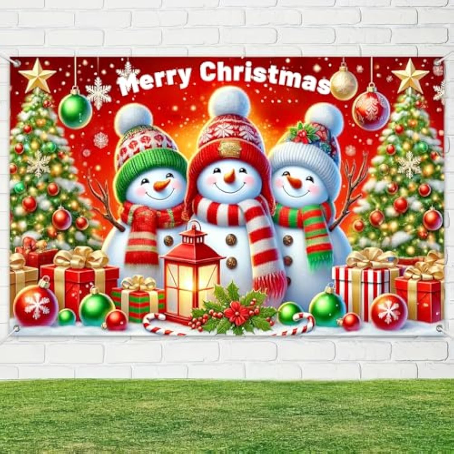 Merry Christmas Snowman Banner 71X43 Inches Christmas Holiday Decor For Home Living Room Bedroom Wall Hanging Festival Party Celebration Decoration Indoor Outdoor Scene