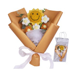 Handmade Crochet Flower Bouquet, Preserved Flowers Gift For Women With Sunflower & 5 Pcs Puff, Comes With Sophisticated Gifts Box & Bag, Perfect For Anniversary Orange