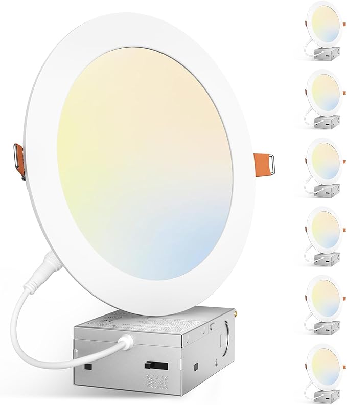 6 Pack 7 Inch Ultra Thin LED Recessed Lights 1300LM 5CCT Dimmable Canless Downlights