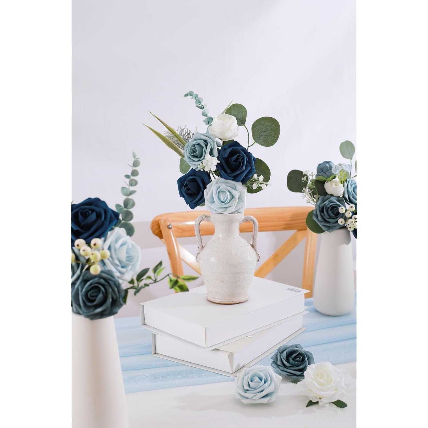 Faux Rose Flowers Dusty Rose Gradient Fake Roses With Stems For Diy Wedding Bouquets Centerpieces Arrange Decorations (Blue Gradient)