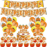 32Pcs Pumpkin Birthday Party Supplies Banner Balloons Cupcake Toppers Decorations Set