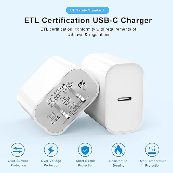 2 Pack 20W USB C Fast Charger with 6FT MFi Certified Lightning Cable for iPhone