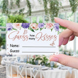 How Many Kisses Bridal Shower Party Game Kit(1 Standing Sign-50 Guessing Cards) Purple Floral Games And Favors For Guests, Bridal Shower Wedding Games Cards For Bride Groom Bachelorette Party Wedding Party Favor