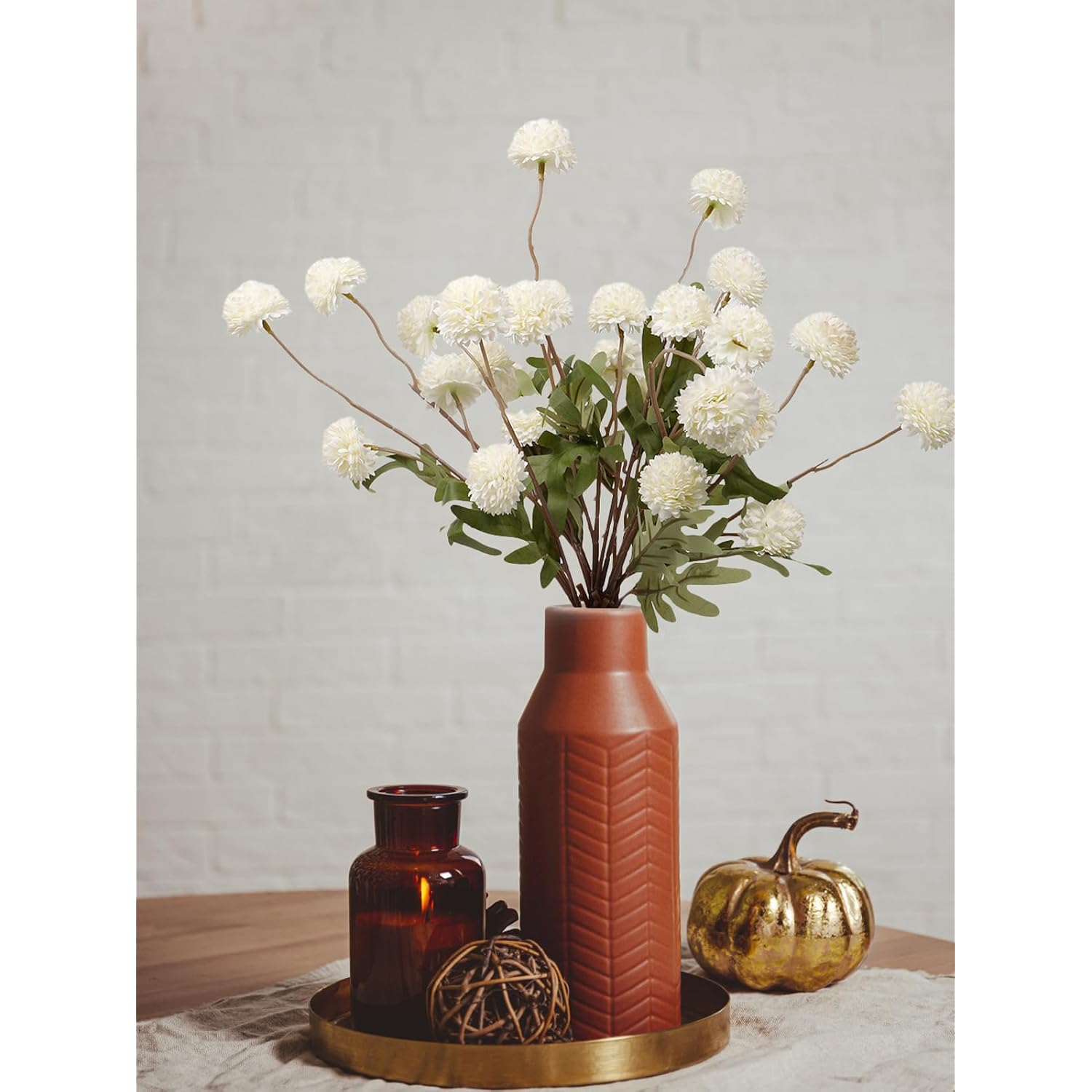 6 Pcs Faux Silk Pompon Mum Artificial Flowers, Silk Small Mini Chrysanthemum Ball With Long Stems, For Wedding Champagne Arrangements Bouquets Centerpieces Home Diy Decorations, No Vase, White