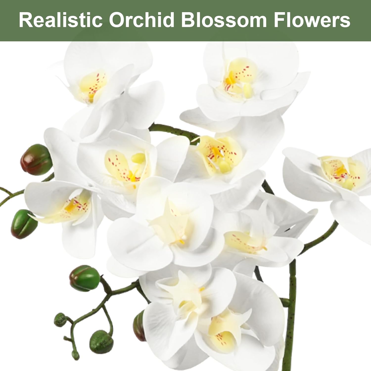 Artificial Orchid Flower Potted, 16.9" White Orchid In Pot Faux Plant With 2 Stems Artificial Phalaenopsis In Plastic Pot For Home Table Centerpiece Wedding Decoration