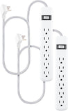 2 Pack Surge Protector Power Strip 6 Outlets 2FT Braided Flat Plug Extension Cord 245J White