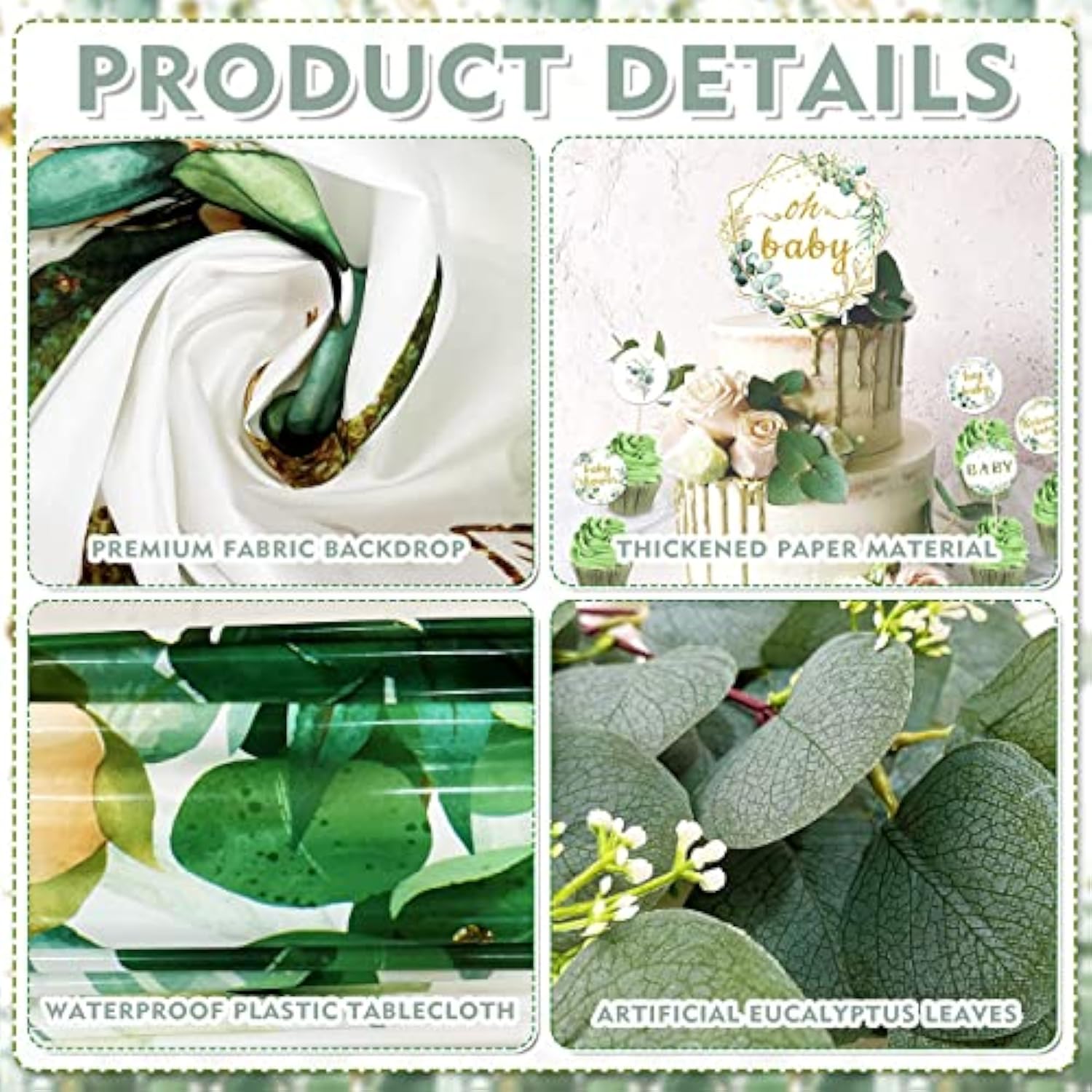 Sage Green Baby Shower Decoration For Girl Boy 99Pcs, Boho Greency Neutral Party Supplies With Oh Baby Backdrop Tablecloth Balloon Garland Kit For Woodland Safari Gender Reveal Party Decor