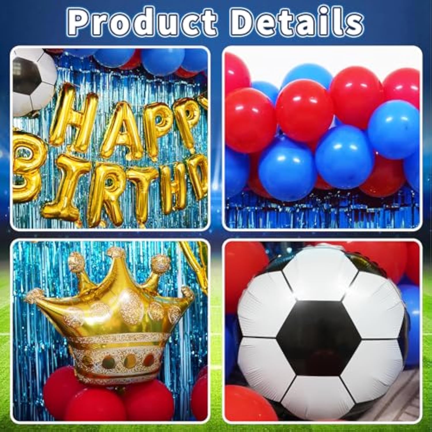 Soccer Birthday Party Set with Blue & Red Balloon Arch for Kids