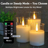 Rechargeable Flameless Glass Pillar Candles–Gifts For Women–Set Of 3, Realistic Flickering Led Light,Remote & Timer, Usb-Rechargeable, Ideal For Living Room, Bedroom & Holiday Décor