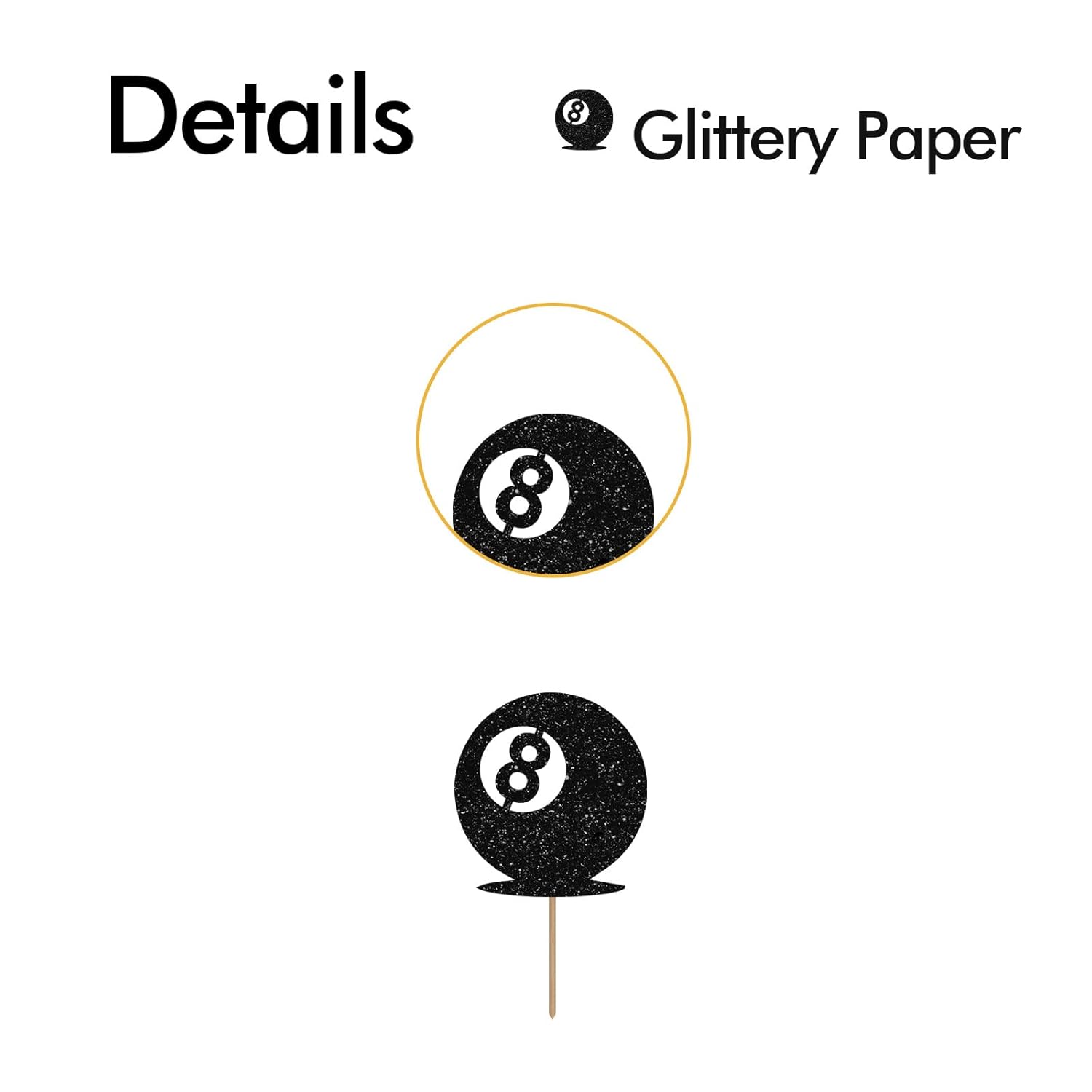 24Pcs Magic 8 Ball Cupcake Toppers, Billiard Ball Cupcake Toppers, Billiard 8 Cupcake Picks For Snooker Pool Balls Party, Pool Game/8Th Birthday Themed Party Decoration - Black Glitter