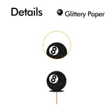 24Pcs Magic 8 Ball Cupcake Toppers, Billiard Ball Cupcake Toppers, Billiard 8 Cupcake Picks For Snooker Pool Balls Party, Pool Game/8Th Birthday Themed Party Decoration - Black Glitter
