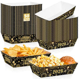 50 Pcs Black Gold New Year Eve Food Trays 5.94x3.34x2.16in Disposable