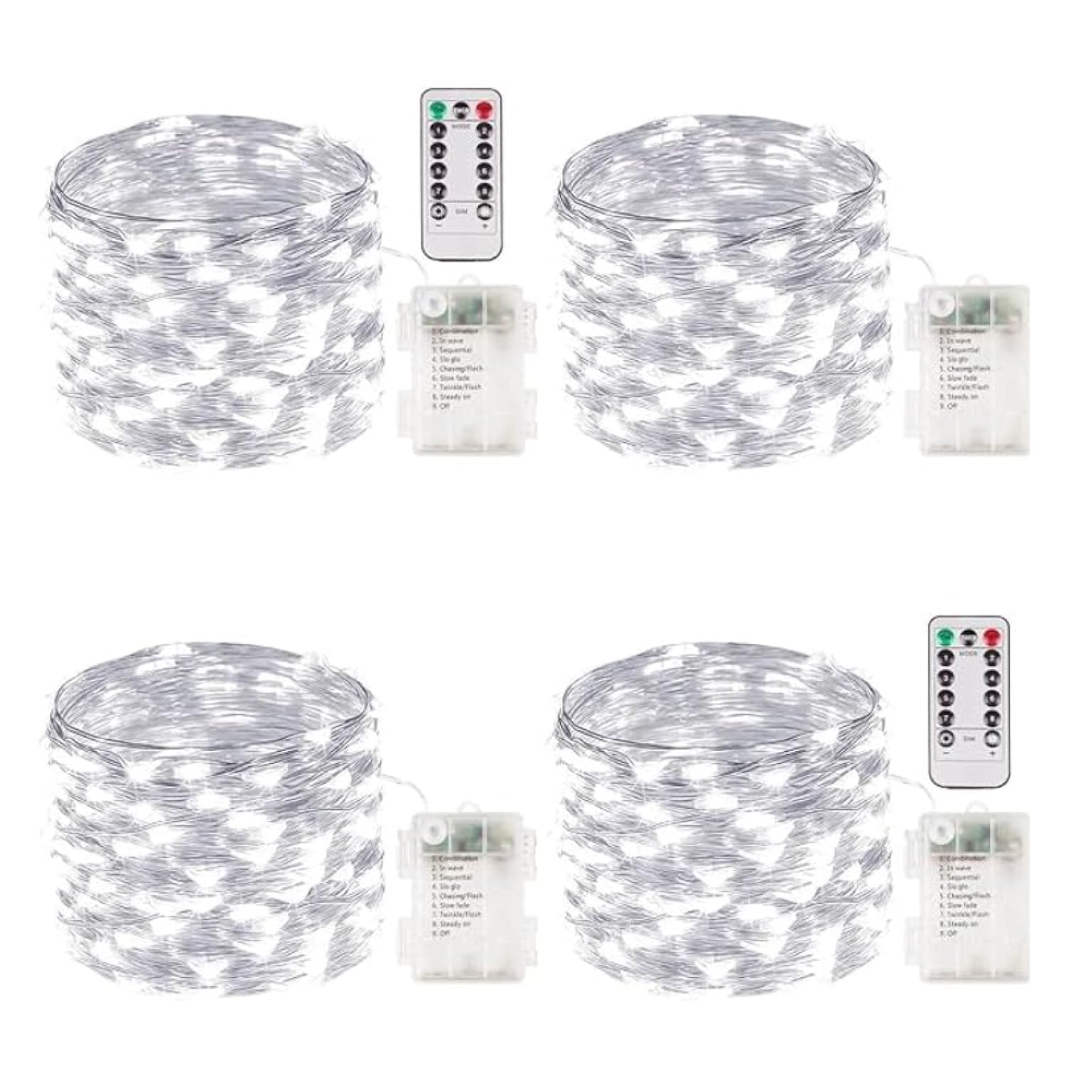 4 Pack Fairy Lights Battery Operated With Remote, 33Ft 100Led Waterproof Twinkle String Lights With Timer & 8 Modes,For