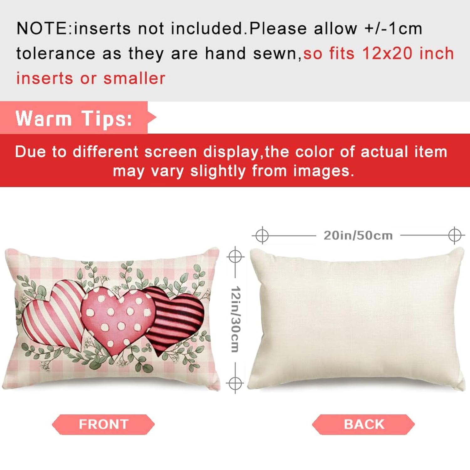Valentine Heart Outdoor Pillow Covers 12X20 Inch Waterproof, Pink Love Plaid Spot Romantic Holiday Party Lumbar Cushion Cases Valentines Day Decoration For The Home (Pink, 12" X 20")