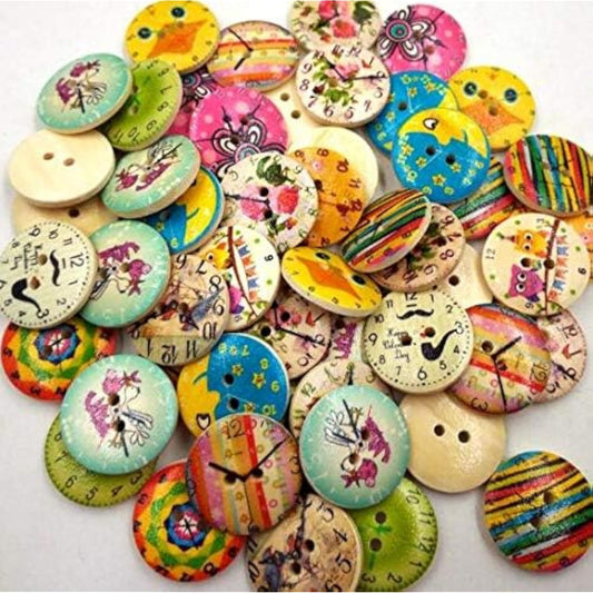 50 Pcs 20Mm 2-Hole Mixed Random Colorized Wooden Clock Style Buttons U