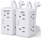 2 Pack 5FT Flat Plug Power Strip 6 Wide Outlets 3-Side White No Surge