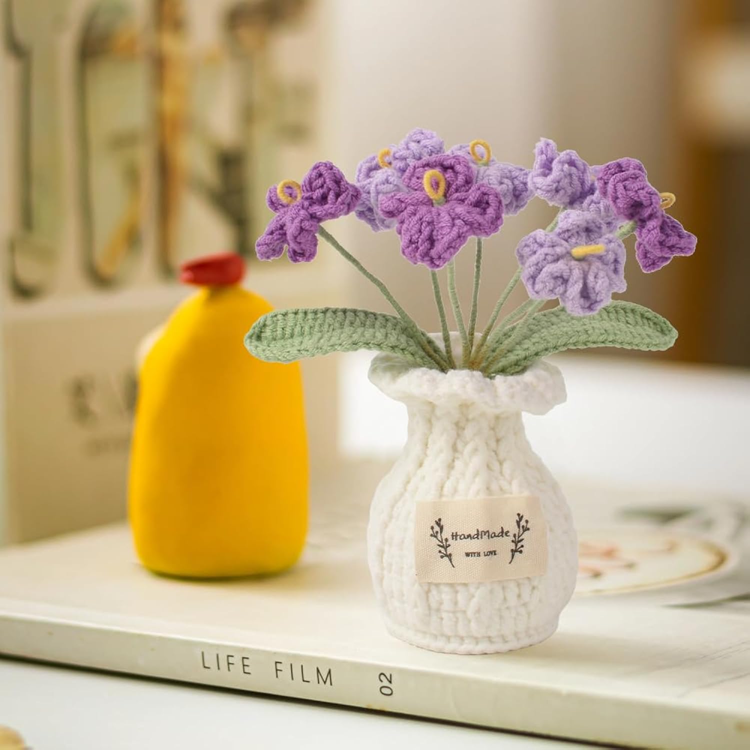 Crochet Flower Pot Forget-Me-Not Handmade Knitted Potted Flower For Home Decor, Gifts