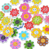 50 Pcs/Pack 20Mm Multi-Color Wooden Buttons 2-Hole Flower Shaped Butto