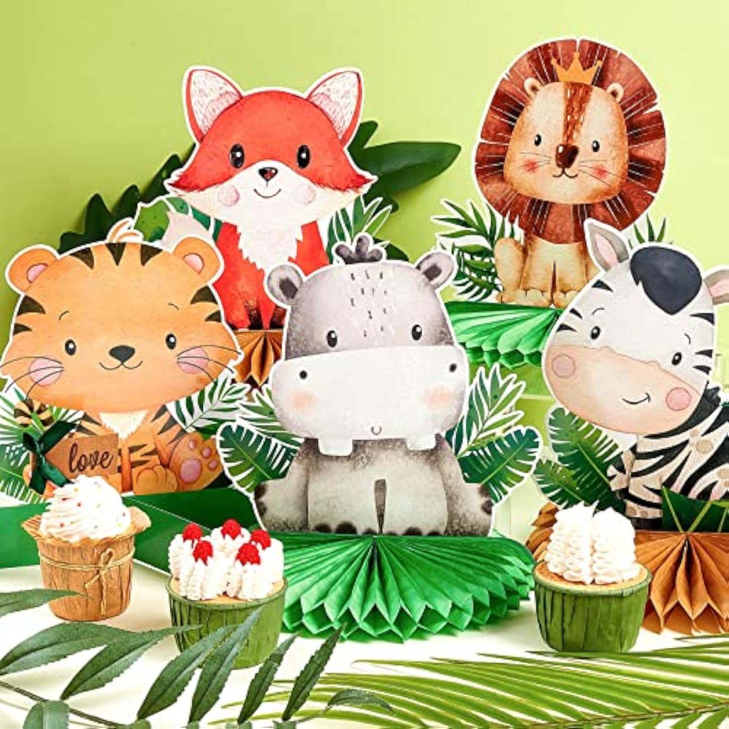 10PCS Jungle Animals Honeycomb Centerpieces for Safari Baby Shower & Wild One Party Decor
