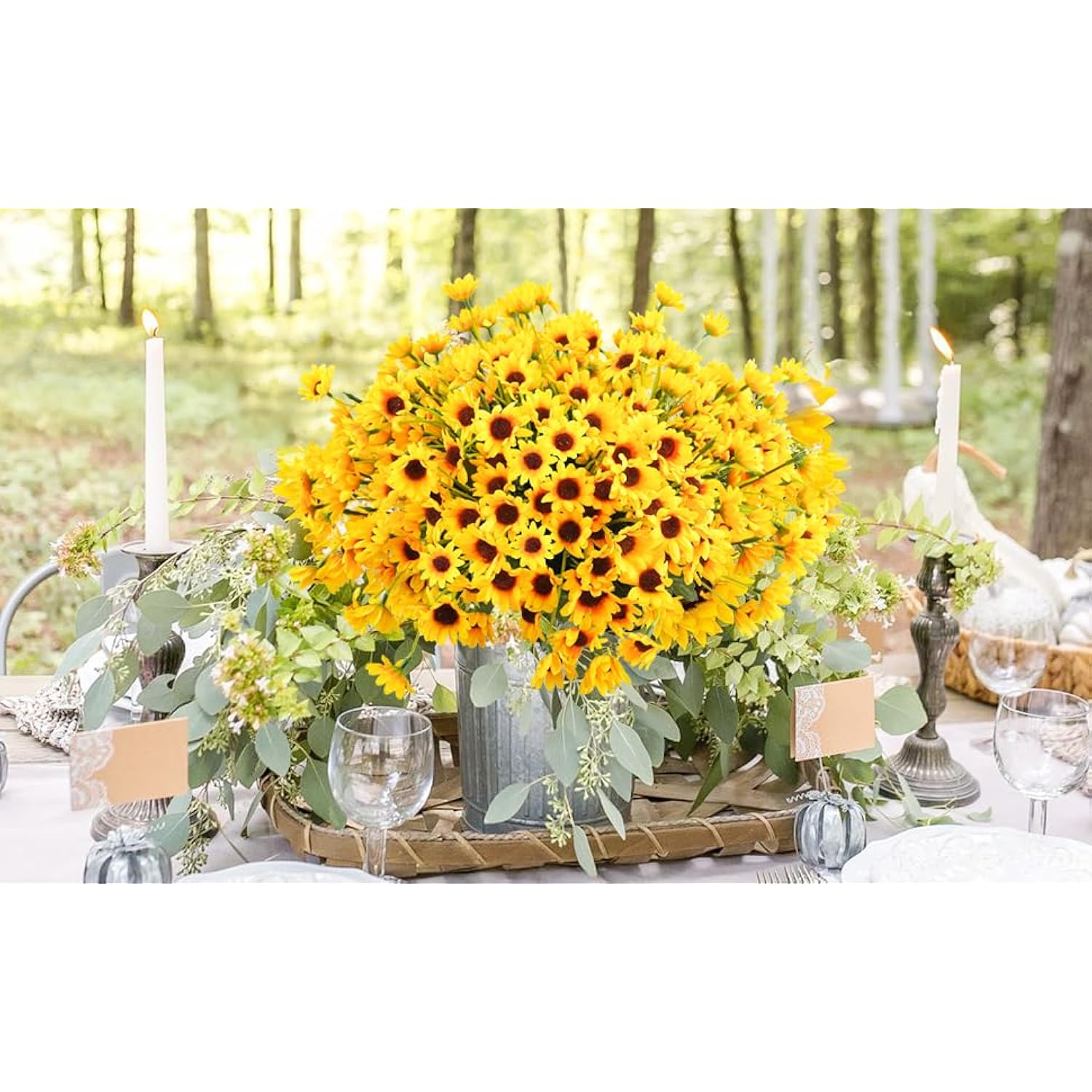 12Pcs Silk Sunflowers Artificial Flowers Bulk, Fake Sunflowers With 24 Small Daisy Mums Flowers For Outdoors Home Office Centerpiece Window Porch Hanging Planter Fall Décor (Yellow)