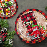 Pickup Truck Christmas Tree Disposable Paper Plates And Napkins For Merry Christmas Party Supplies - Serve 50