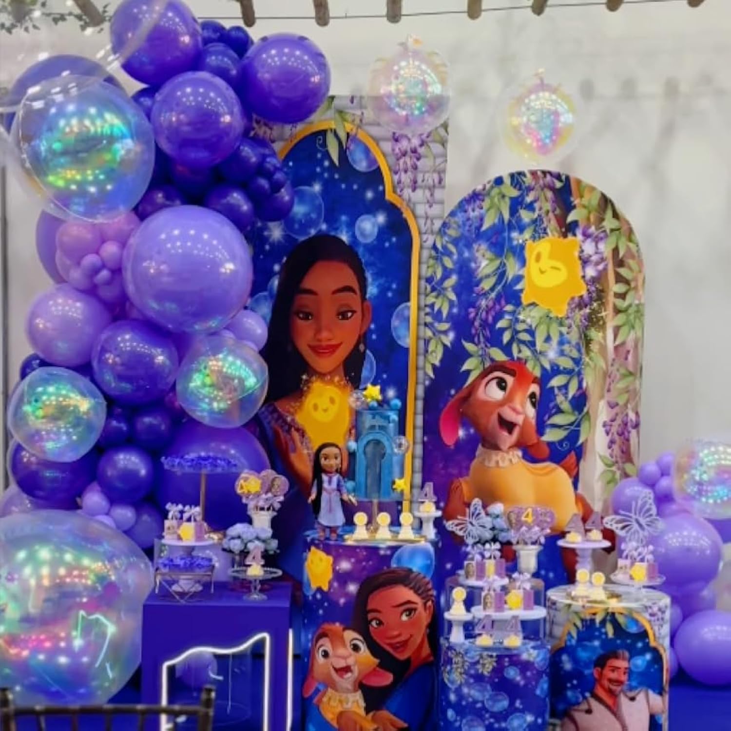 3Pcs 32 Inch Iridescent 4D Round Ball Balloons For Spring/Holographic Balloons/Star Clear Foil Decorative Folding Rainbow/Under The Sea Mermaid Groovy Party Decoration